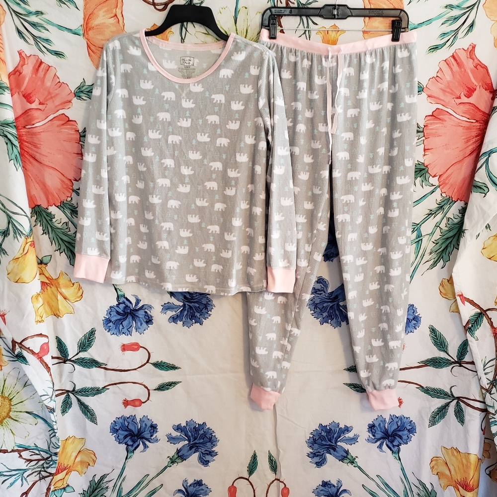 Polar Bear Grey and Pink Pajama Set